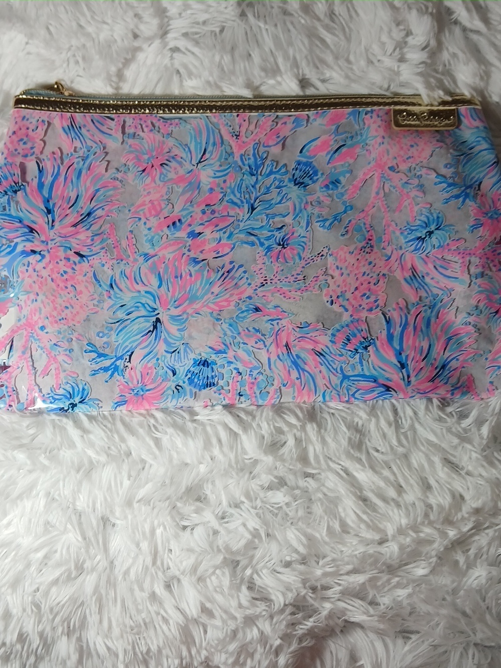 Lilly Pulitzer Pink & Gold Seashell Cosmetic Bag Set. Of 2 - Picture 2 of 3